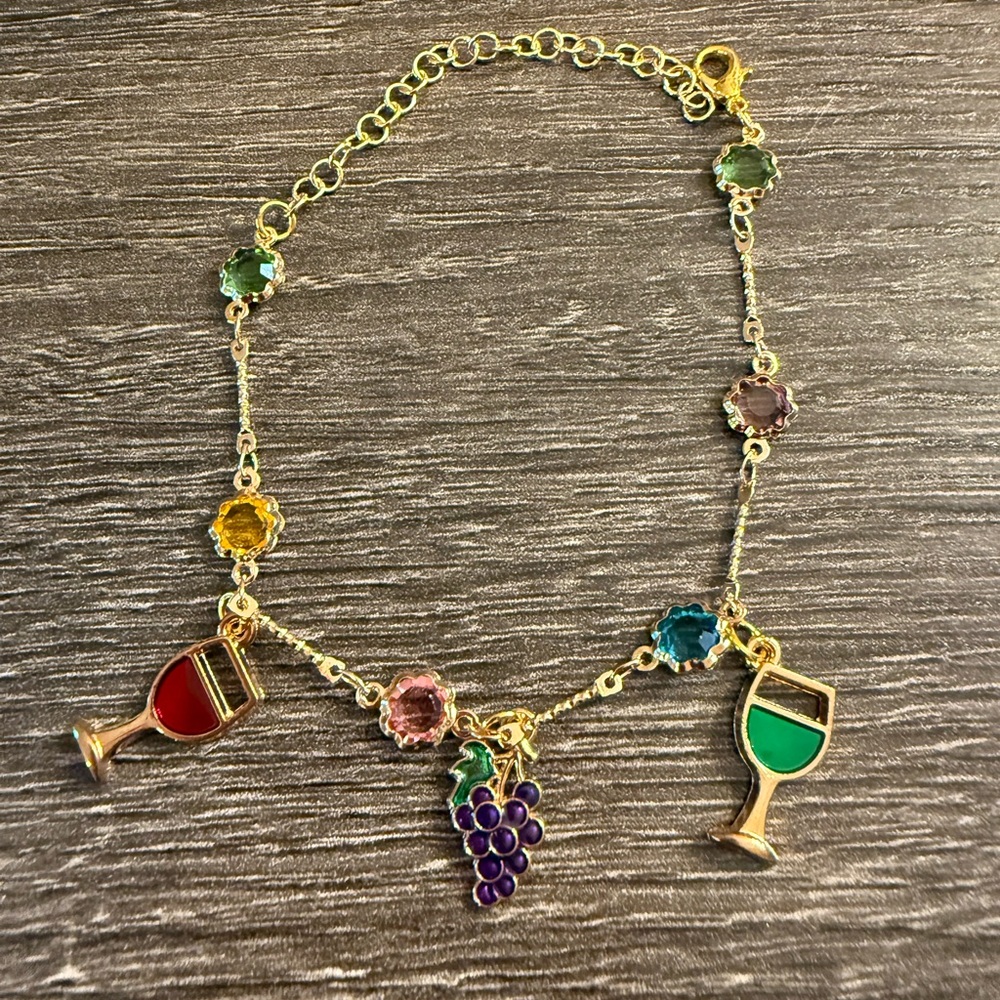 New Gold Wine Theme Charm Bracelet